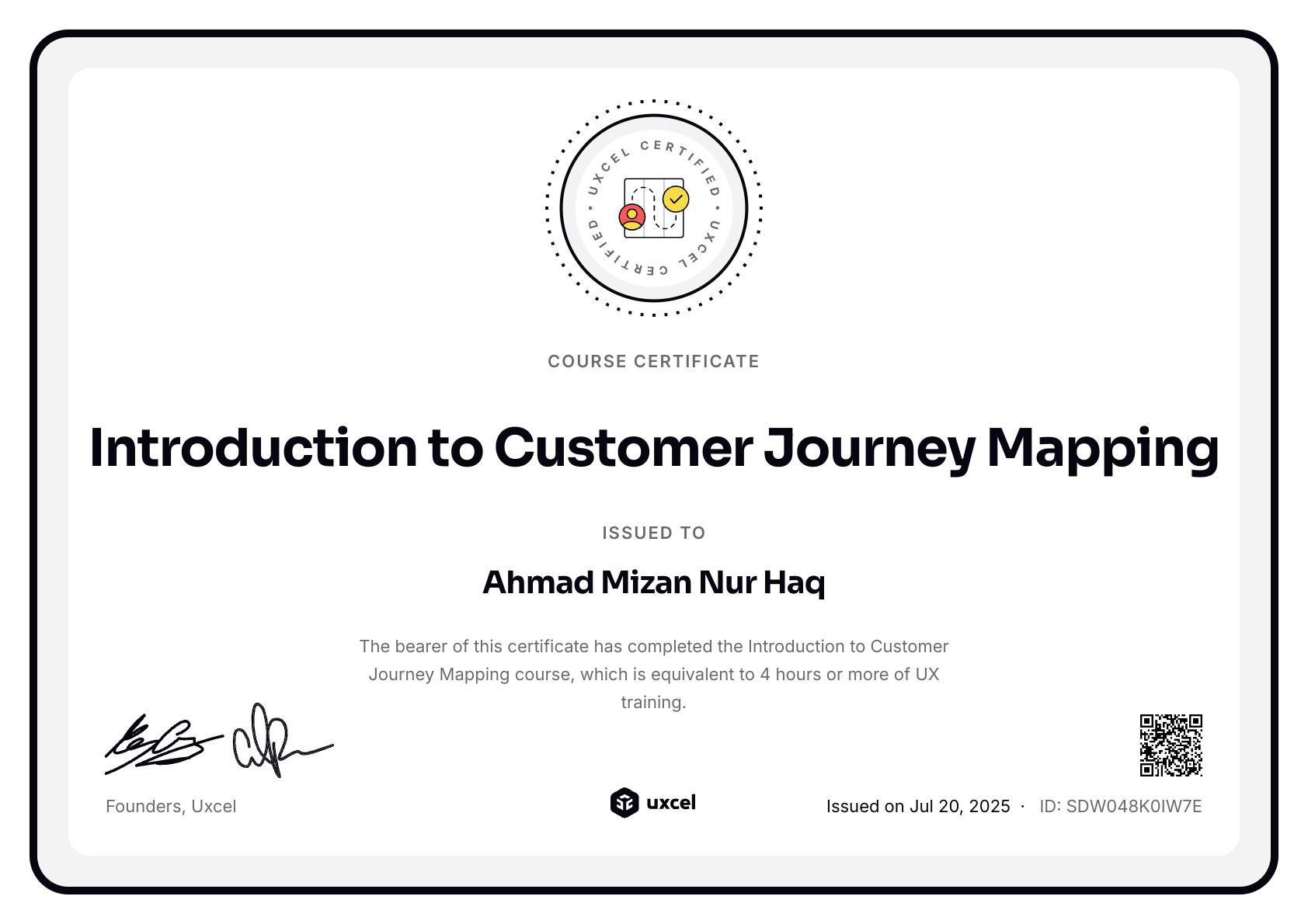 Ahmad Mizan Nur Haq's certificate